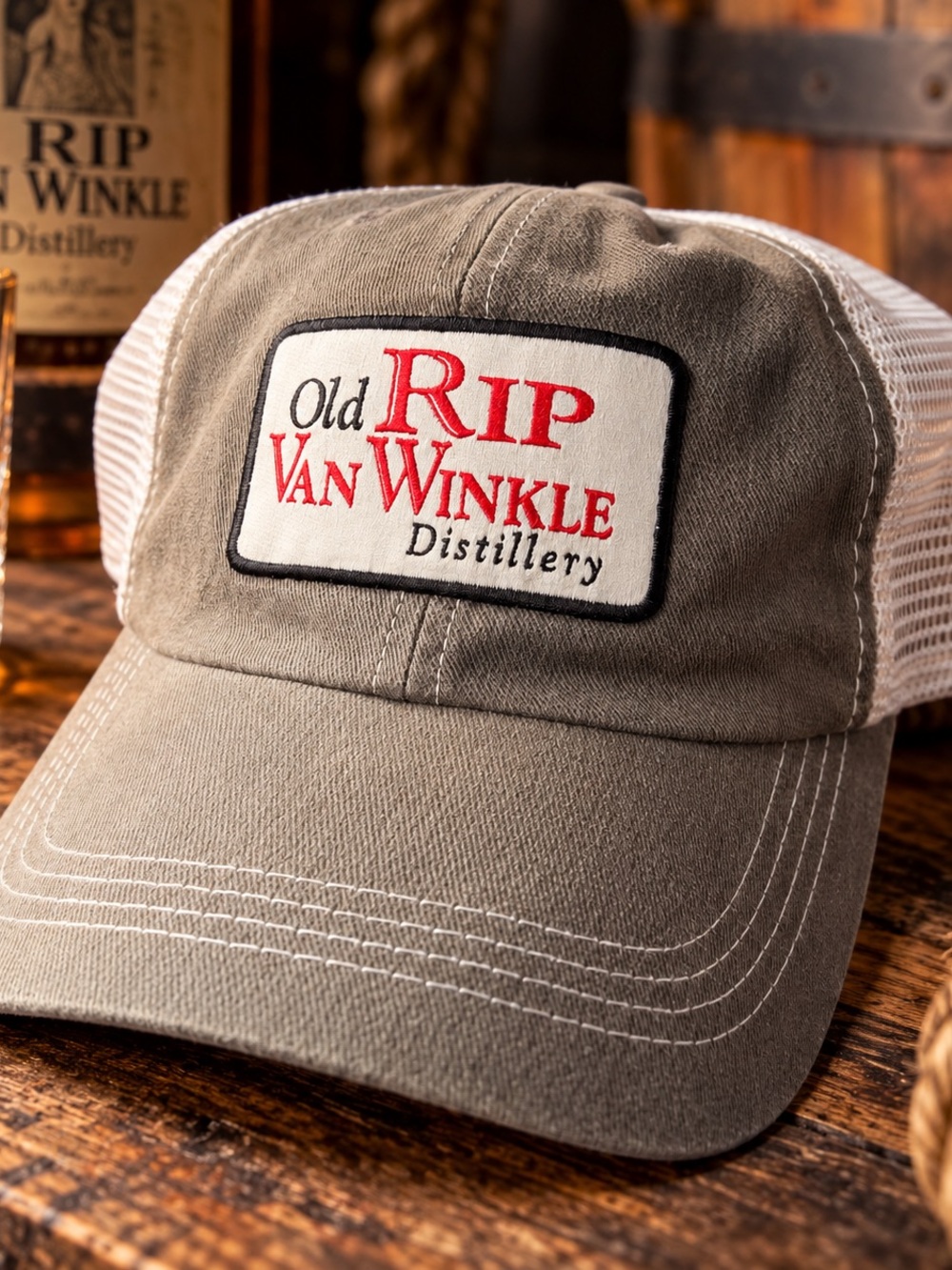 Khaki & White Mesh Trucker Hat